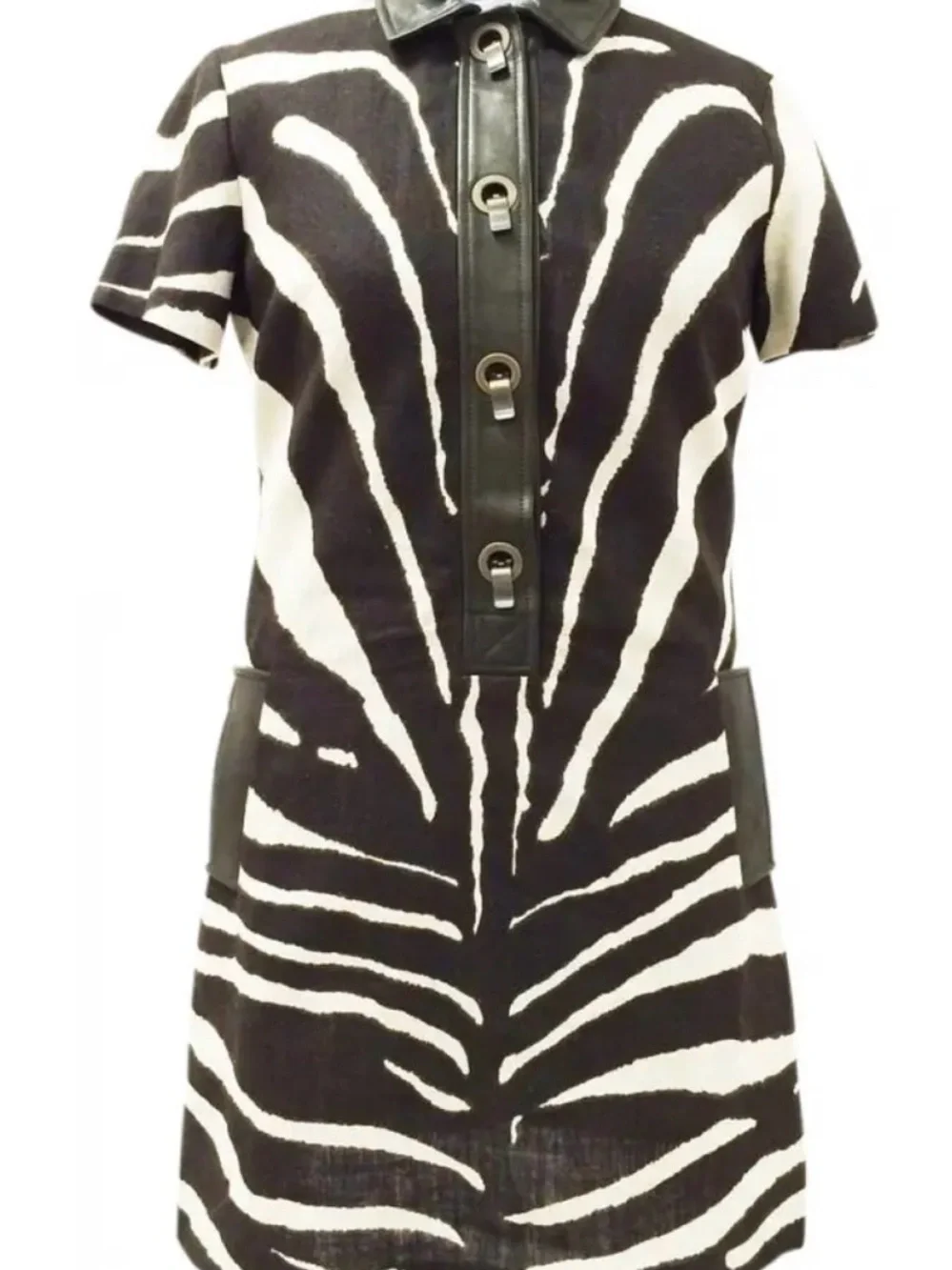 Michael Kors Black and Cream Zebra-Print Short Sleeve Dress
